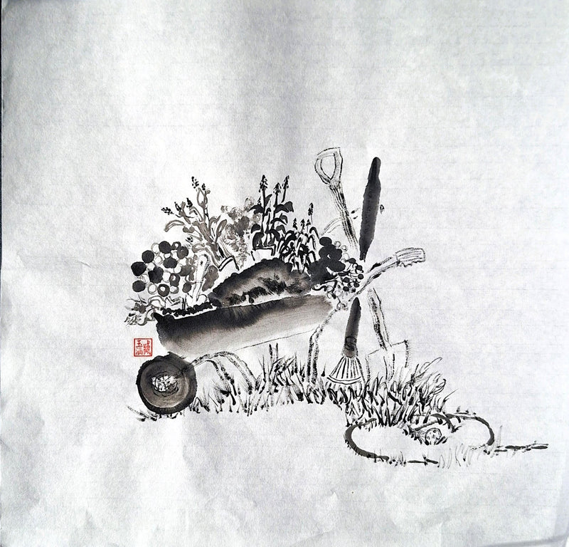 Chinese Ink Painting 'Wheelbarrel' - Origional Art Work - Saw Framed
