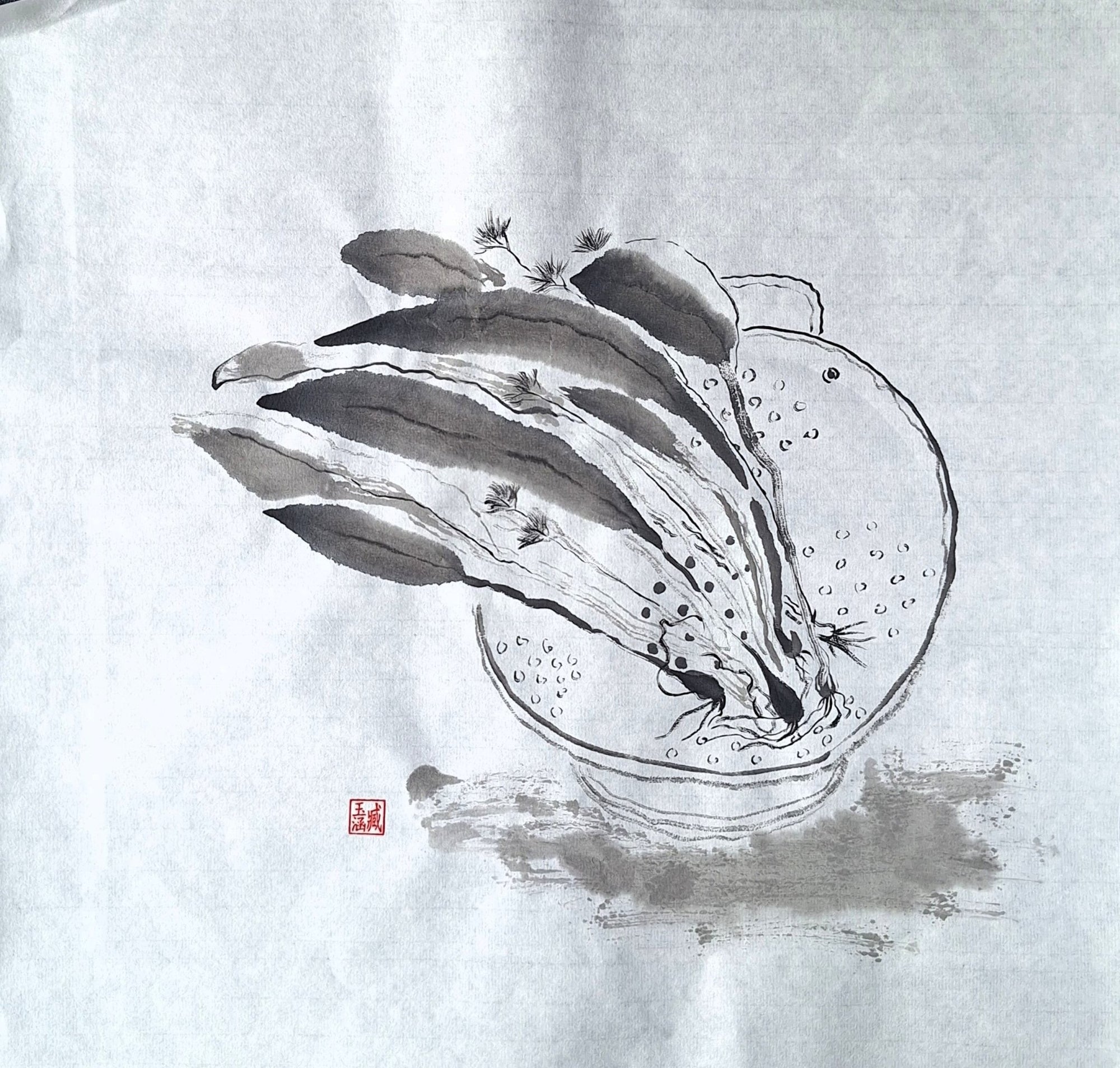 Chinese Ink Painting 'Wild Garlic' - Origional Art Work - Saw Framed