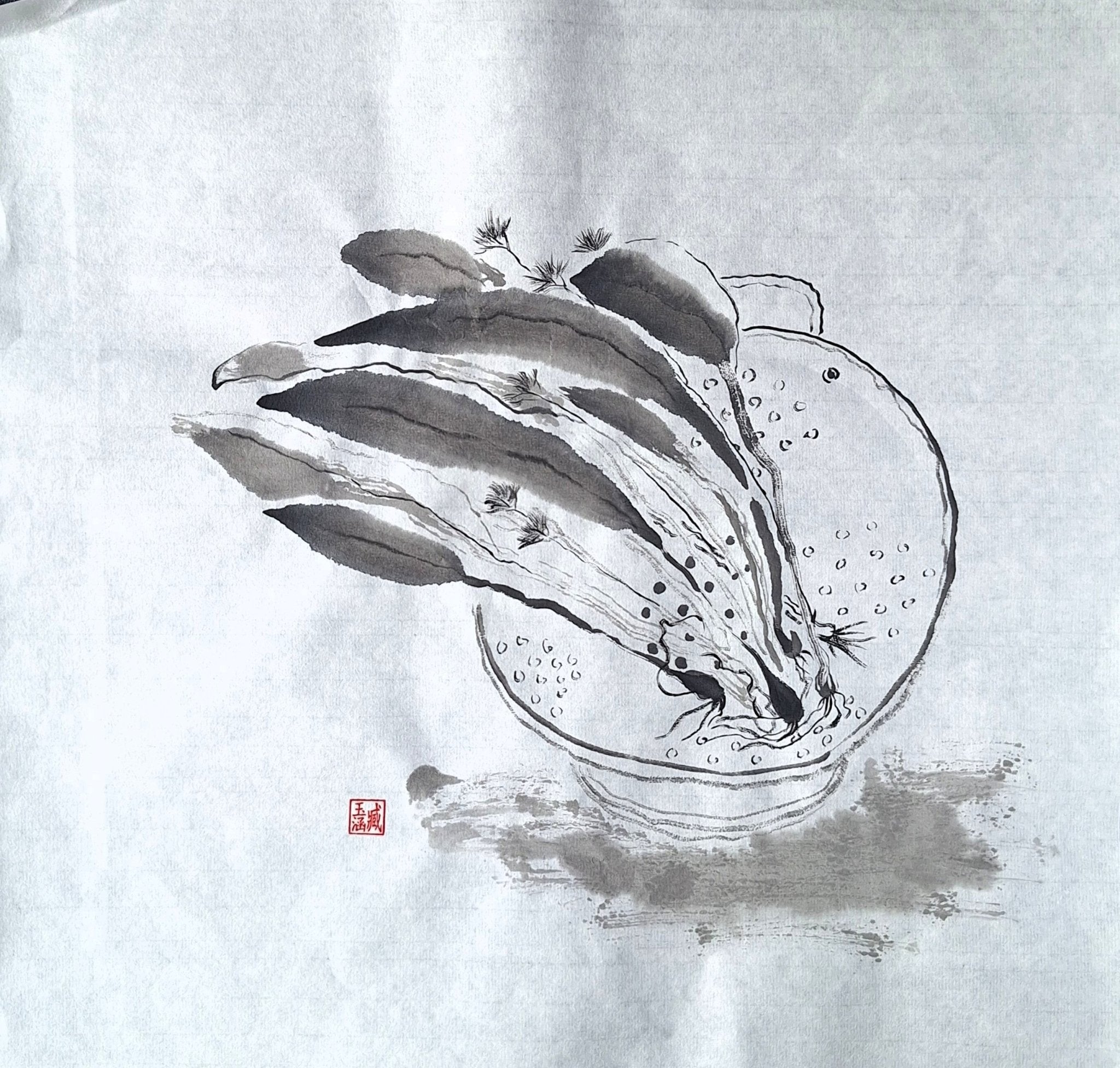 Chinese Ink Painting 'Wild Garlic' - Origional Art Work - Saw Framed