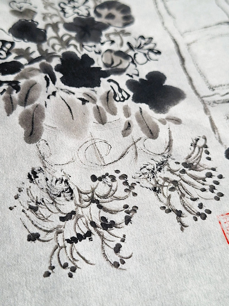Chinese Ink Painting 'Windowbox' - Origional Art Work - Saw Framed