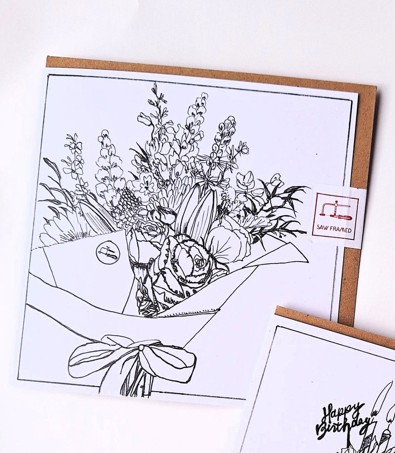 Greeting Card - Flower Bouquet - It's An Irish Thing - Saw Framed