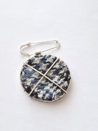 Large Black and White Checker Round Brooch - Irish Tweed Silver - Saw Framed