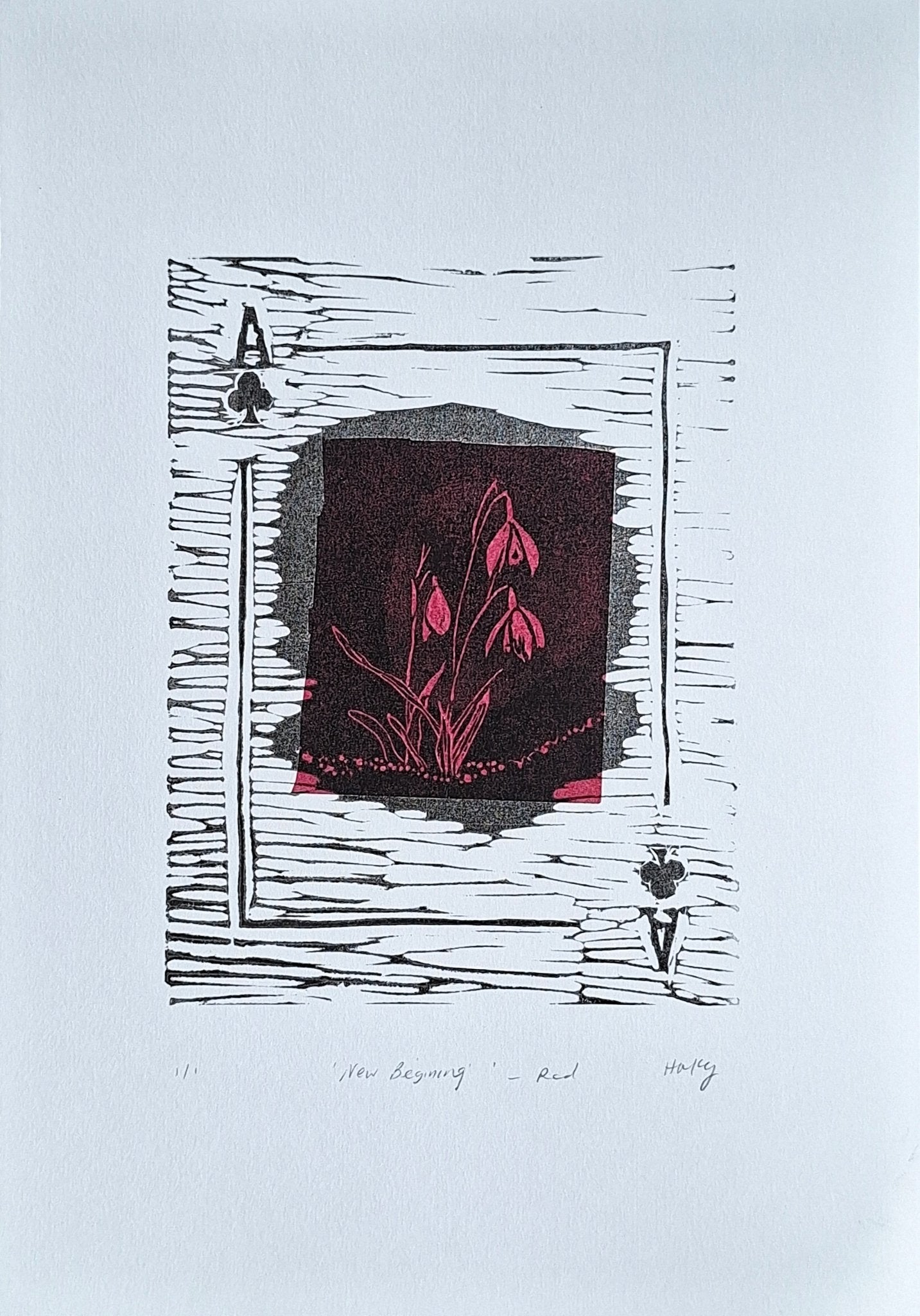 'New Begining' Linoprint with chiné collé - 3 unique work - Saw Framed