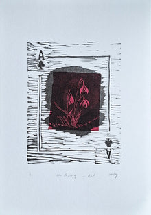 'New Begining' Linoprint with chiné collé - 3 unique work - Saw Framed