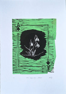 'New Begining' Linoprint with chiné collé - 3 unique work - Saw Framed