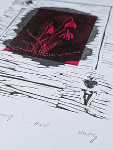 'New Begining' Linoprint with chiné collé - 3 unique work - Saw Framed
