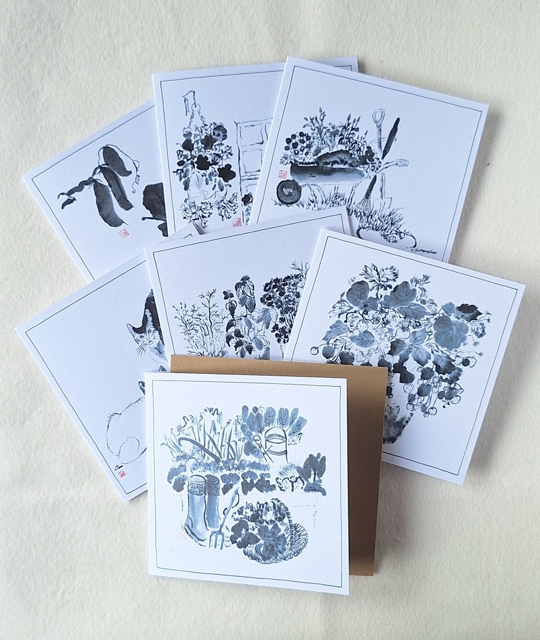 Pack of Greeting Cards - 7 design - Bloom - Saw Framed