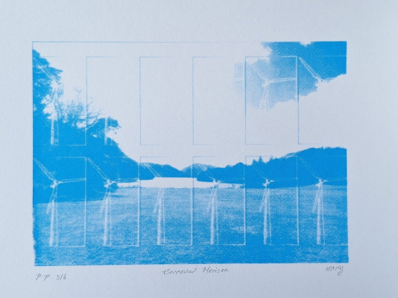 Printer's Proof (of 1) - 'Borrowed Horizon' CMYK Screenrprint (blue) - Saw Framed