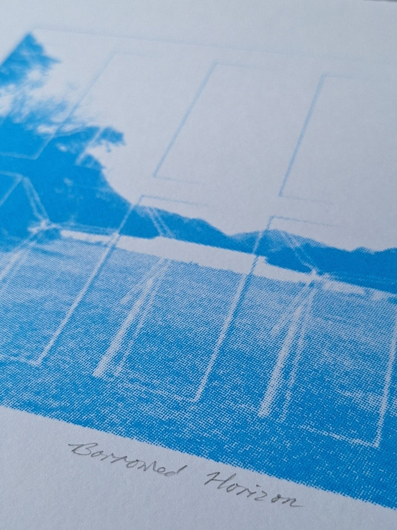 Printer's Proof (of 1) - 'Borrowed Horizon' CMYK Screenrprint (blue) - Saw Framed