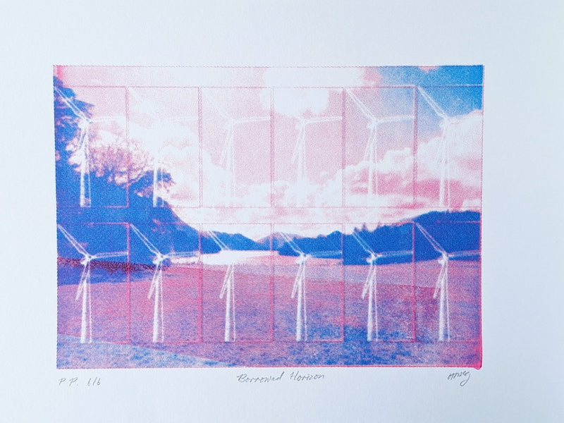Printer's Proof (of 1) - 'Borrowed Horizon' CMYK Screenrprint (M&B) - Saw Framed