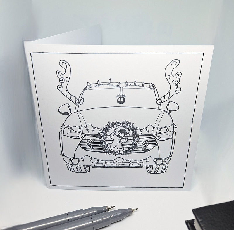 Reindeer Car - 'It's An Irish Thing' greeting card - Saw Framed