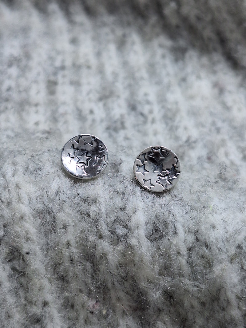 Sterling Silver Written In The Stars Round Ear Studs