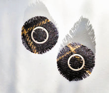 Round Blue/Yellow Earrings - Irish Tweed Silver - Saw Framed