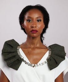 Statement Herrigbone Shoulder Piece / Necklace - Irish Tweed Silver - Saw Framed