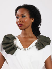 Statement Herrigbone Shoulder Piece / Necklace - Irish Tweed Silver - Saw Framed