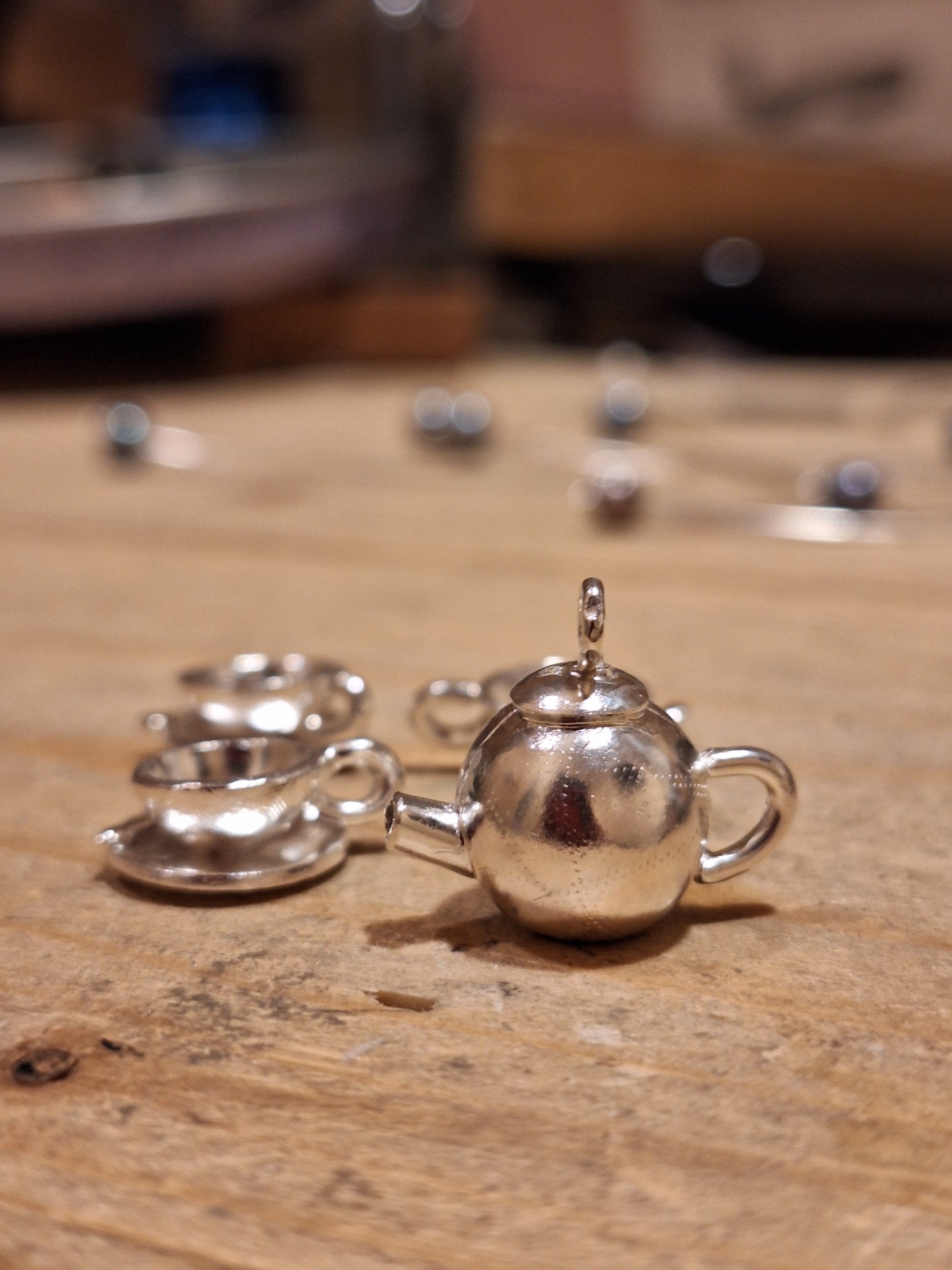 Sterling silver cup and saucer necklace - Saw Framed