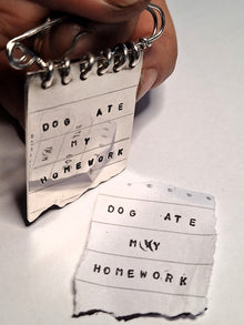 Sterling Silver Dog Ate My Homework Brooch - One of a kind - Saw Framed