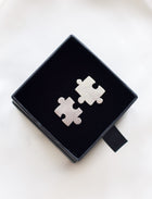 Sterling silver jigsaw puzzle ear studs - Saw Framed
