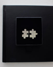 Sterling silver jigsaw puzzle ear studs - Saw Framed