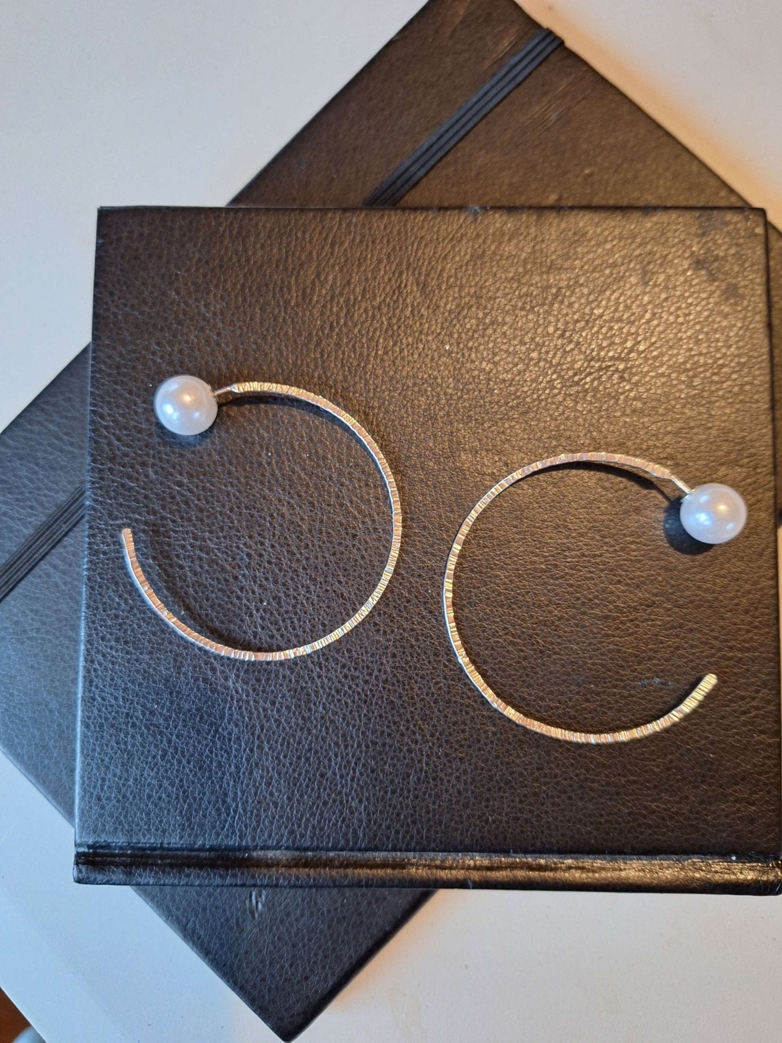 Sterling silver large hoops with faux pearls bakcing - Saw Framed