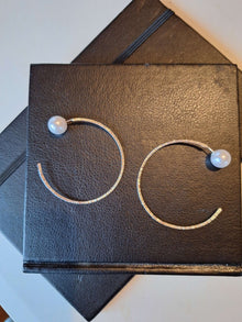 Sterling silver large hoops with faux pearls bakcing - Saw Framed