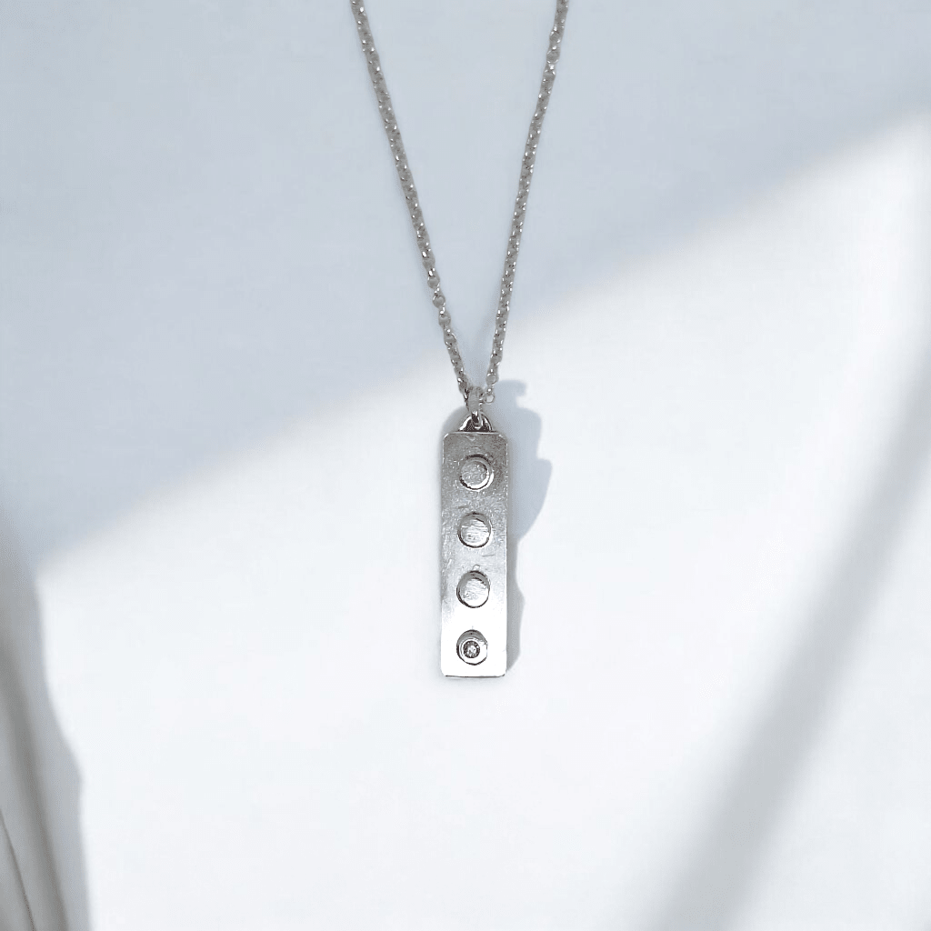 Sterling Silver Long Lego Pendant - One of a kind - Saw Framed