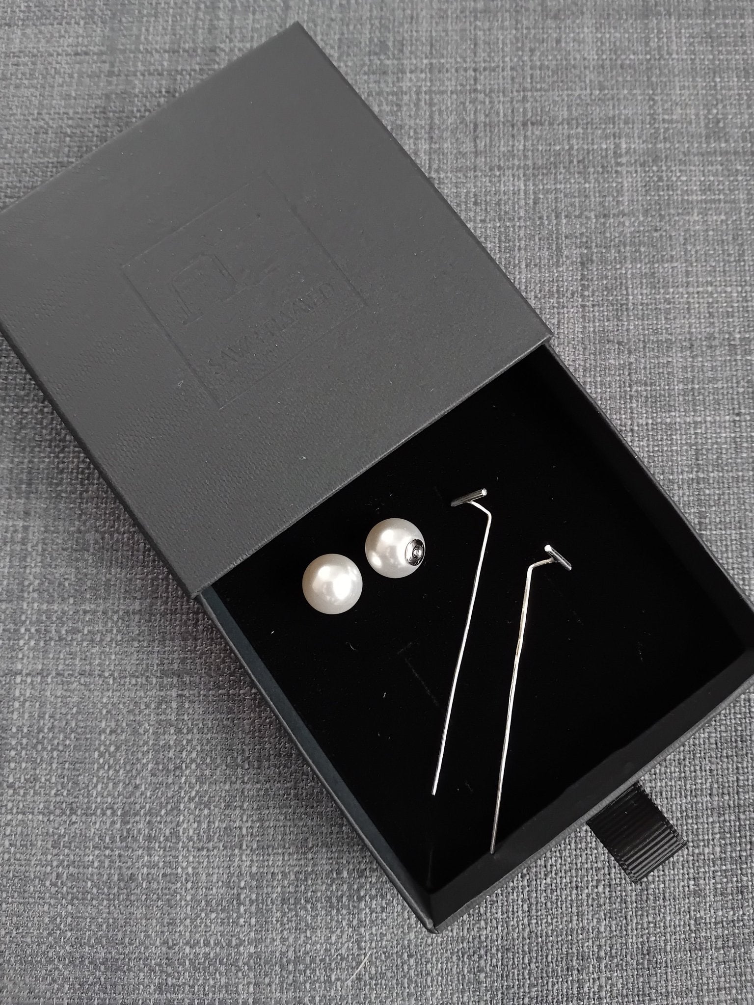 Sterling silver long T bar earrings - Saw Framed