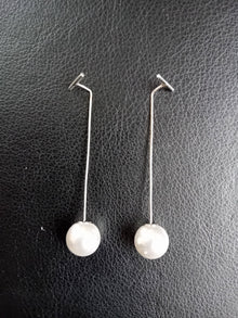 Sterling silver long T bar earrings - Saw Framed