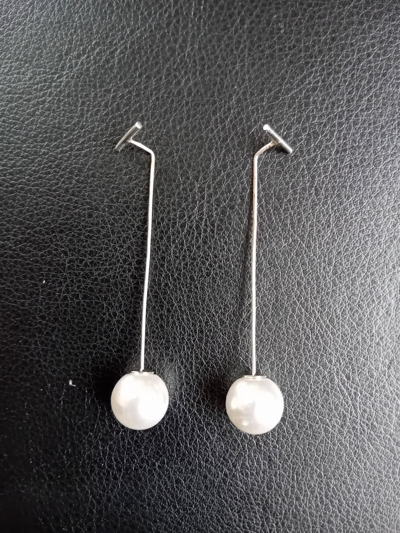 Sterling silver long T bar earrings - Saw Framed