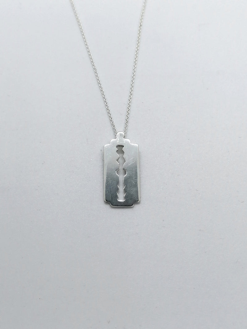 Sterling silver razor blade necklace - Saw Framed