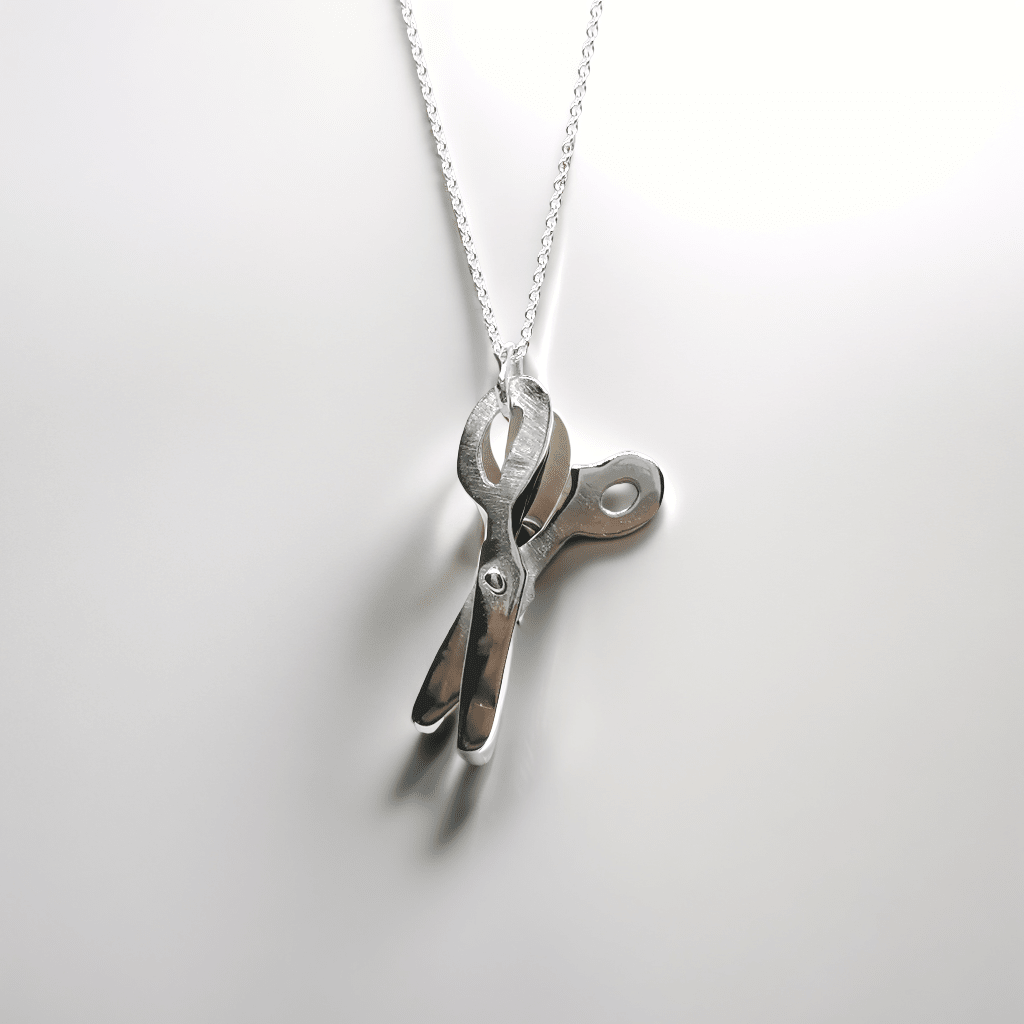 Sterling silver scissors necklace - Saw Framed