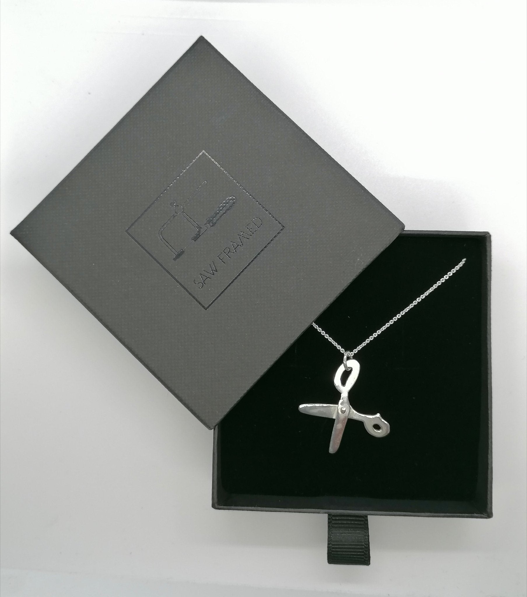 Sterling silver scissors necklace - Saw Framed