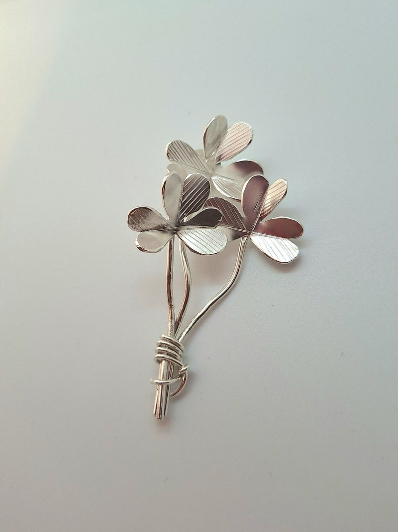 Sterling Silver Shamrock Sprig - One Of A Kind - Saw Framed