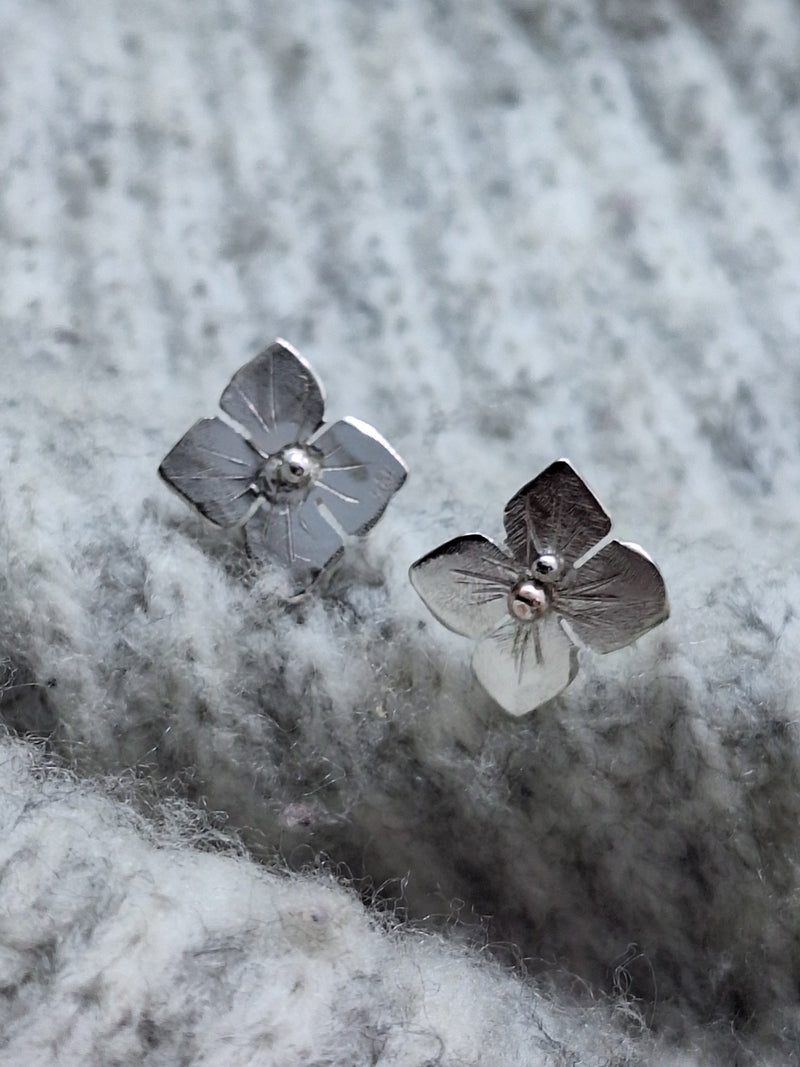 Sterling Silver Small Hydrangea Ear Studs - Saw Framed