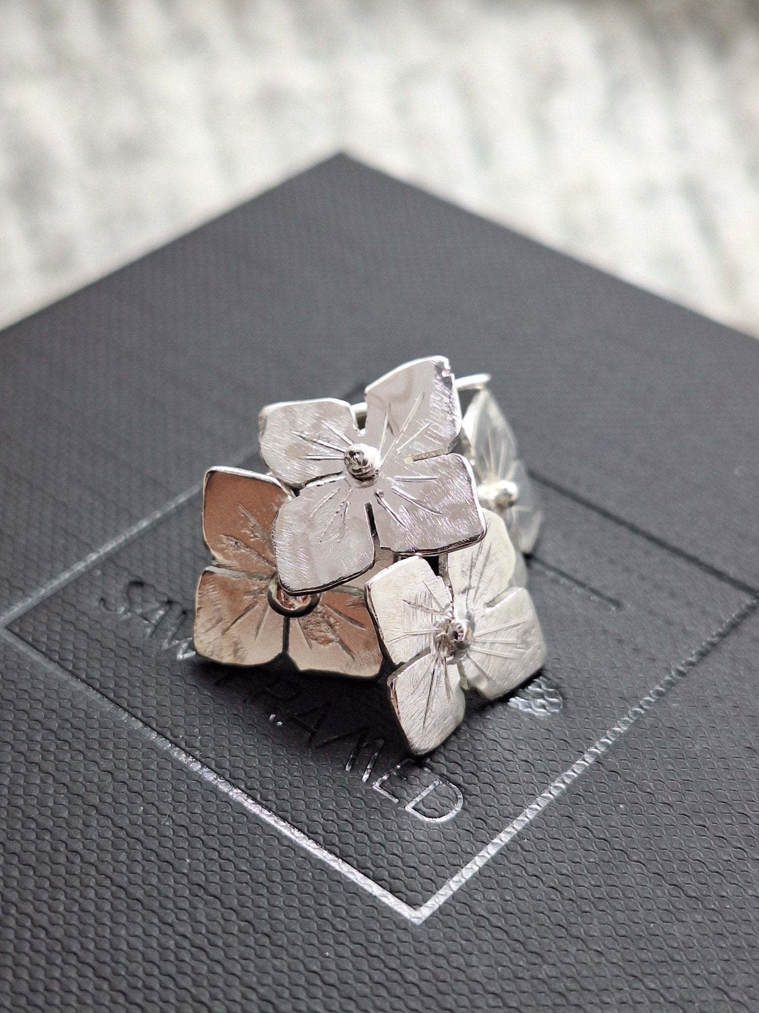 Sterling Silver Small Hydrangea Ear Studs - Saw Framed