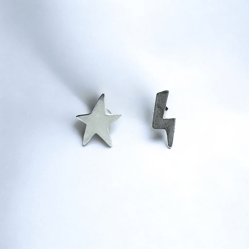 Sterling silver star and bolt ear studs - Saw Framed