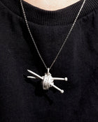 Sterling silver woollen ball with needles - Saw Framed