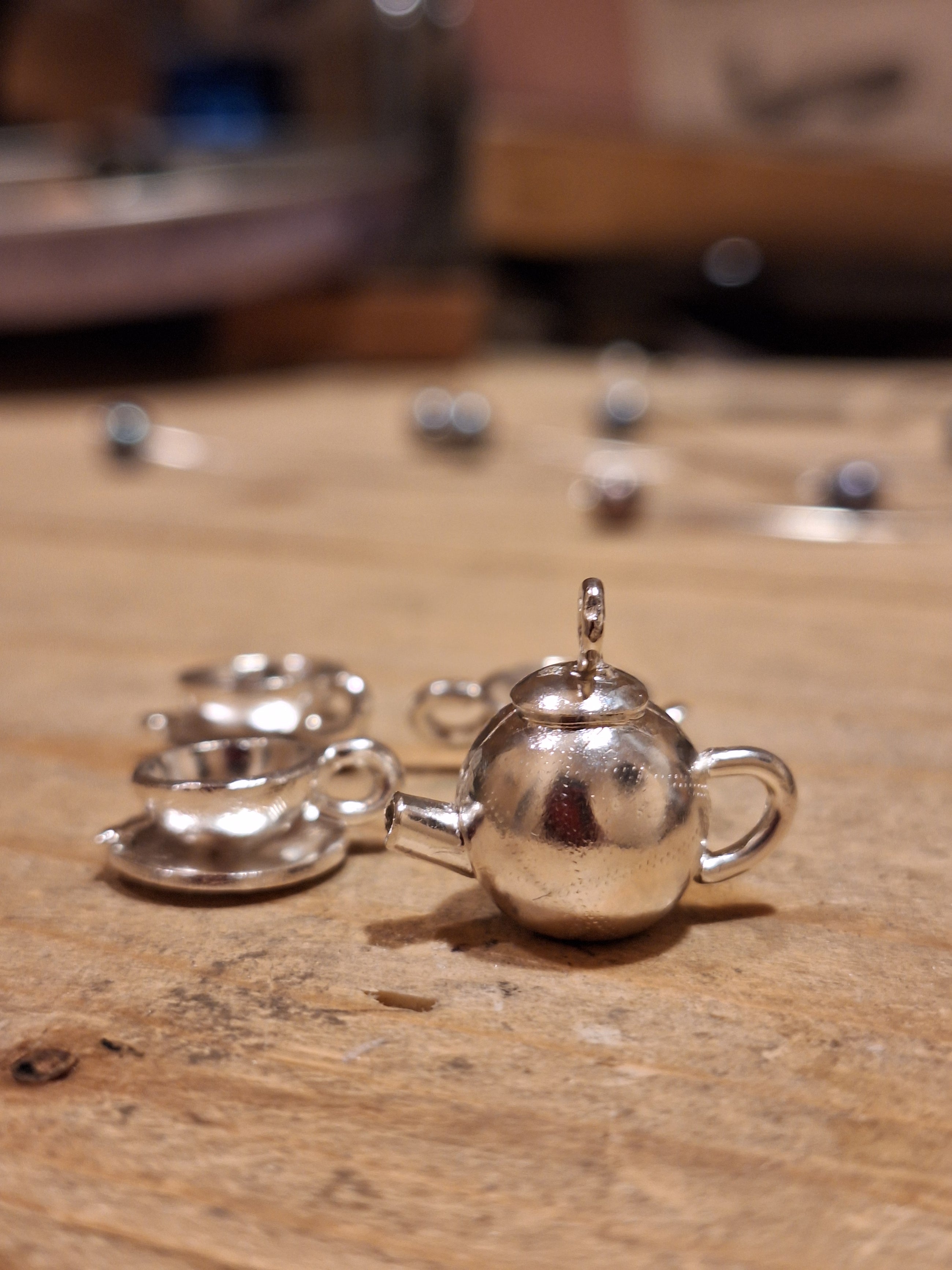 Sterling silver cup and saucer necklace